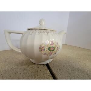 Vintage Vanity Fair White Ceramic Teapot Floral Gold Trim Retro Kitchen Decor